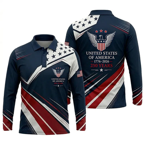 USA 250 Patriotic Eagle Polo Long Sleeve Shirt