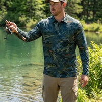 Underwater Camo Fishing Polo Long Sleeve Shirt