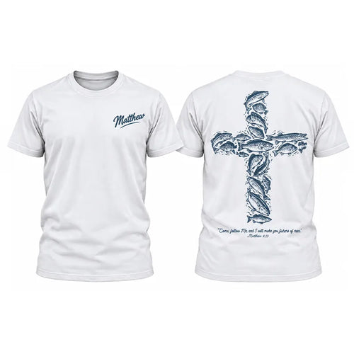 Personalized Matthew 4:19 Fishers of Men Christian Fishing T-Shirt