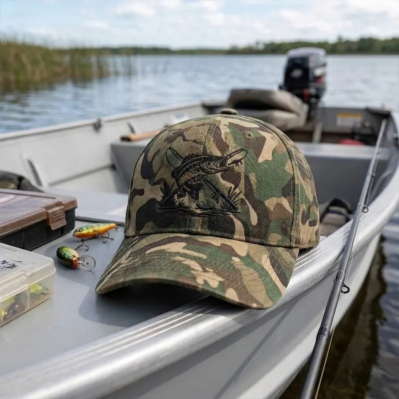 Vintage Camo Fishing Embroidered Cap