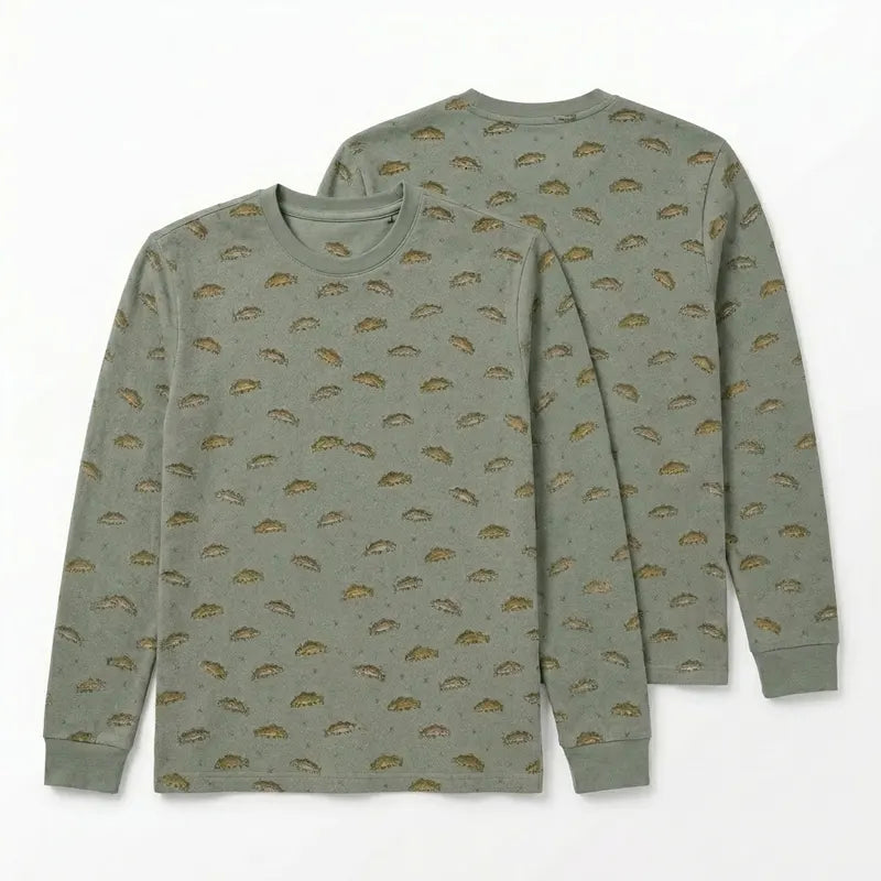 Vintage Fish Pattern Fishing Long Sleeve Shirt
