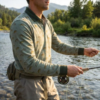 Vintage Fish Pattern Fishing Polo Long Sleeve Shirt