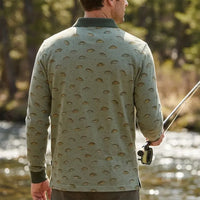Vintage Fish Pattern Fishing Polo Long Sleeve Shirt