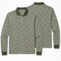 Vintage Fish Pattern Fishing Polo Long Sleeve Shirt