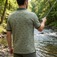 Vintage Fish Pattern Fishing Polo Shirt