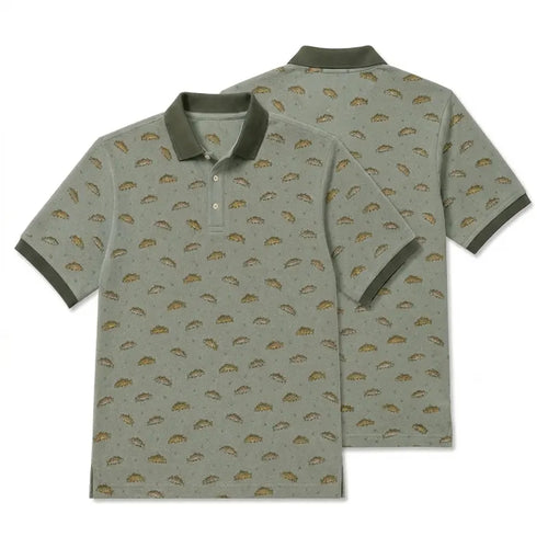 Vintage Fish Pattern Fishing Polo Shirt