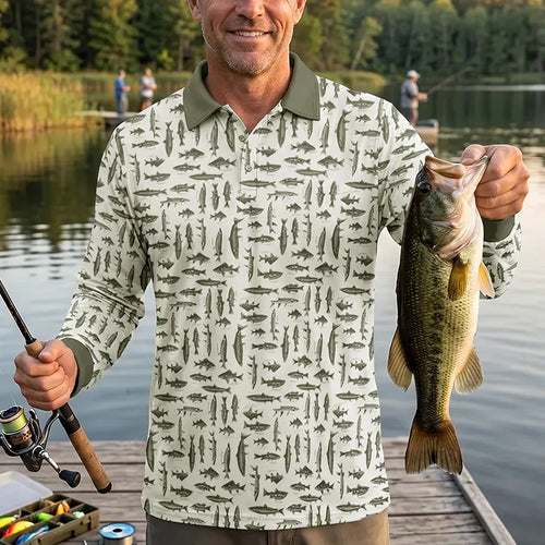 Vintage Ocean Fishing Polo Long Sleeve Shirt