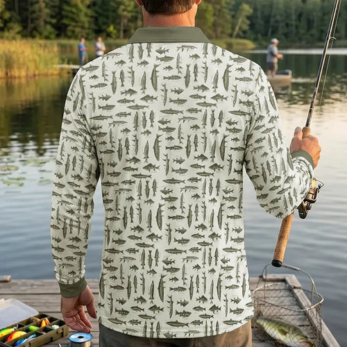 Vintage Ocean Fishing Polo Long Sleeve Shirt