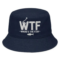 WTF Where’s The Fish Distressed Embroidered Bucket Hat