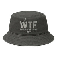 WTF Where’s The Fish Distressed Embroidered Bucket Hat