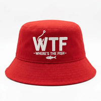 WTF Where’s The Fish Distressed Embroidered Bucket Hat