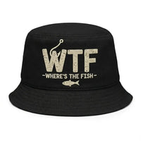 WTF Where’s The Fish Distressed Embroidered Bucket Hat
