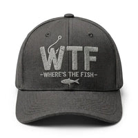 WTF Where’s The Fish Distressed Embroidered Fishing Cap