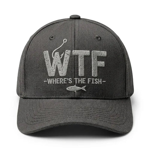 WTF Where’s The Fish Distressed Embroidered Fishing Cap