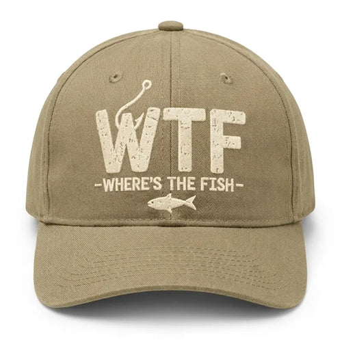WTF Where’s The Fish Distressed Embroidered Fishing Cap