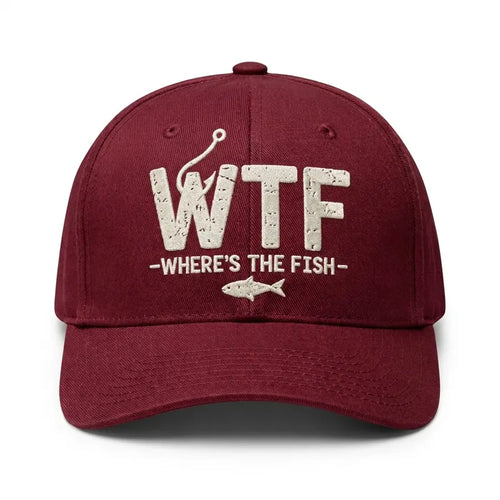WTF Where’s The Fish Distressed Embroidered Fishing Cap
