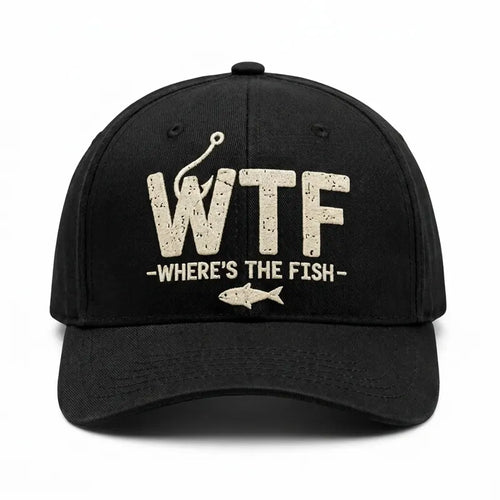 WTF Where’s The Fish Distressed Embroidered Fishing Cap