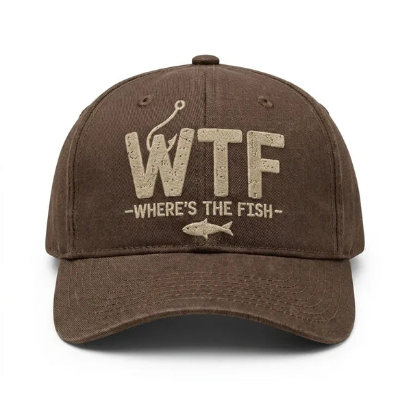 WTF Where’s The Fish Distressed Embroidered Fishing Cap