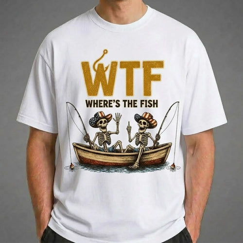 WTF Where's the Fish Skeleton Fishing T-Shirt