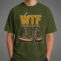WTF Where's the Fish Funny Skeleton Fishing T-Shirt