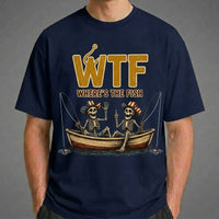 WTF Where's the Fish Funny Skeleton Fishing T-Shirt