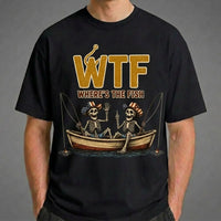 WTF Where's the Fish Funny Skeleton Fishing T-Shirt