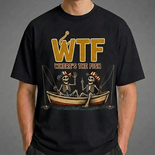 WTF Where's the Fish Skeleton Fishing T-Shirt