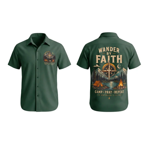Wander By Faith Camp Pray Repeat Christian Camping Hawaiian Shirt