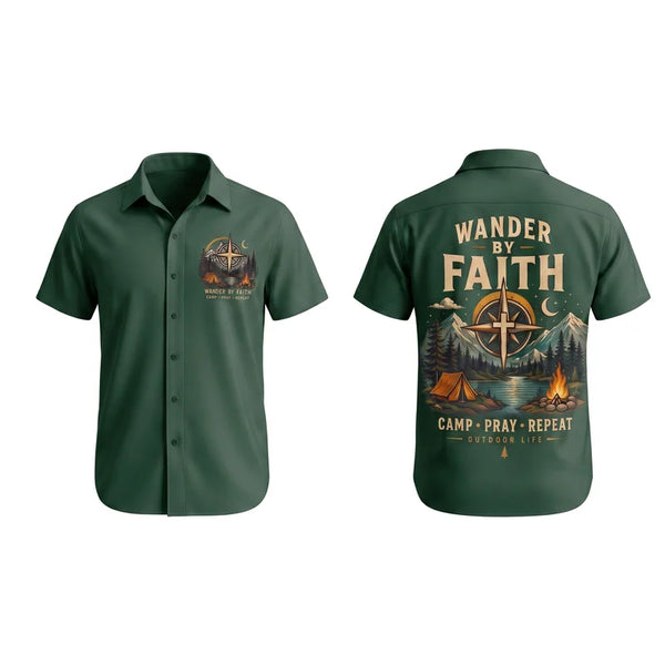 Wander By Faith Camp Pray Repeat Christian Camping Hawaiian Shirt