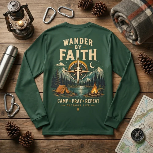 Wander By Faith Camp Pray Repeat Christian Camping Long Sleeve Shirt