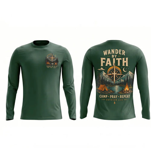 Wander By Faith Camp Pray Repeat Christian Camping Long Sleeve Shirt