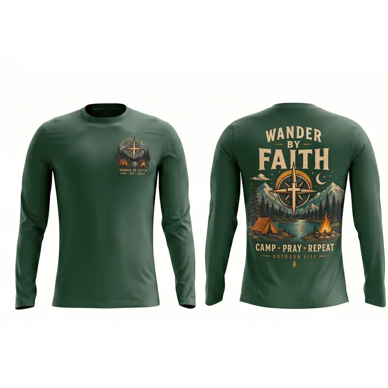 Wander By Faith Camp Pray Repeat Christian Camping Long Sleeve Shirt