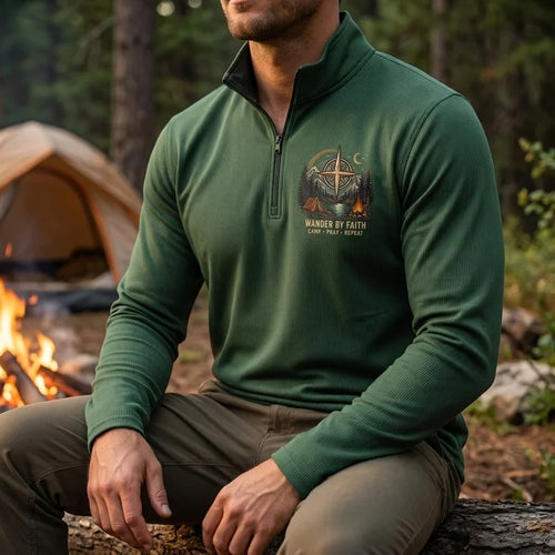 Wander By Faith Camp Pray Repeat Christian Camping Polo Long Sleeve Shirt