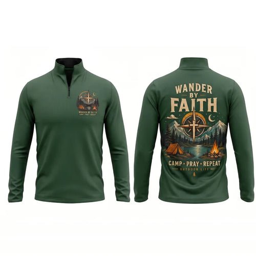 Wander By Faith Camp Pray Repeat Christian Camping Polo Long Sleeve Shirt
