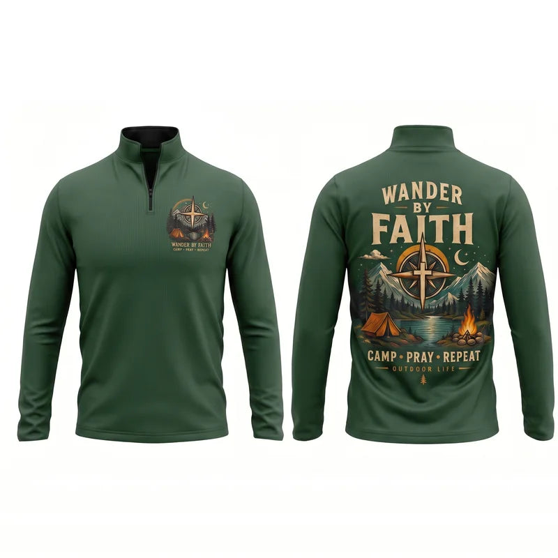 Wander By Faith Camp Pray Repeat Christian Camping Polo Long Sleeve Shirt