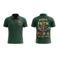 Wander By Faith Camp Pray Repeat Christian Camping Polo Shirt