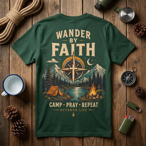 Wander By Faith Camp Pray Repeat Christian Camping T-Shirt