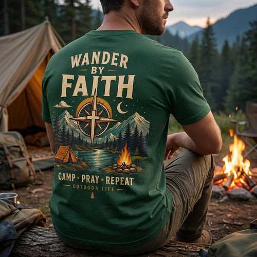 Wander By Faith Camp Pray Repeat Christian Camping T-Shirt