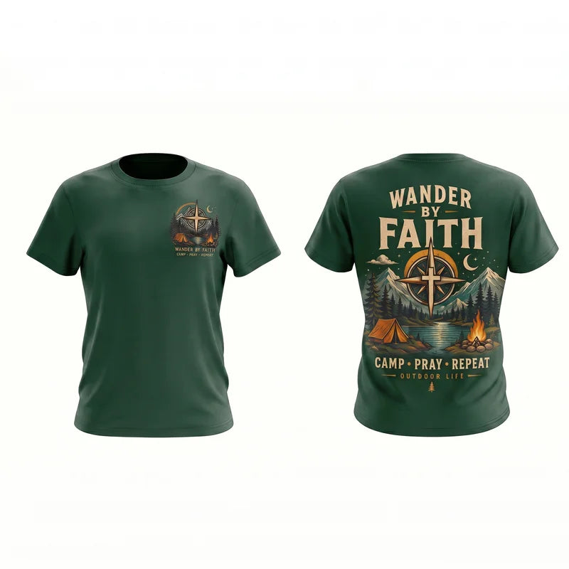 Wander By Faith Camp Pray Repeat Christian Camping T-Shirt
