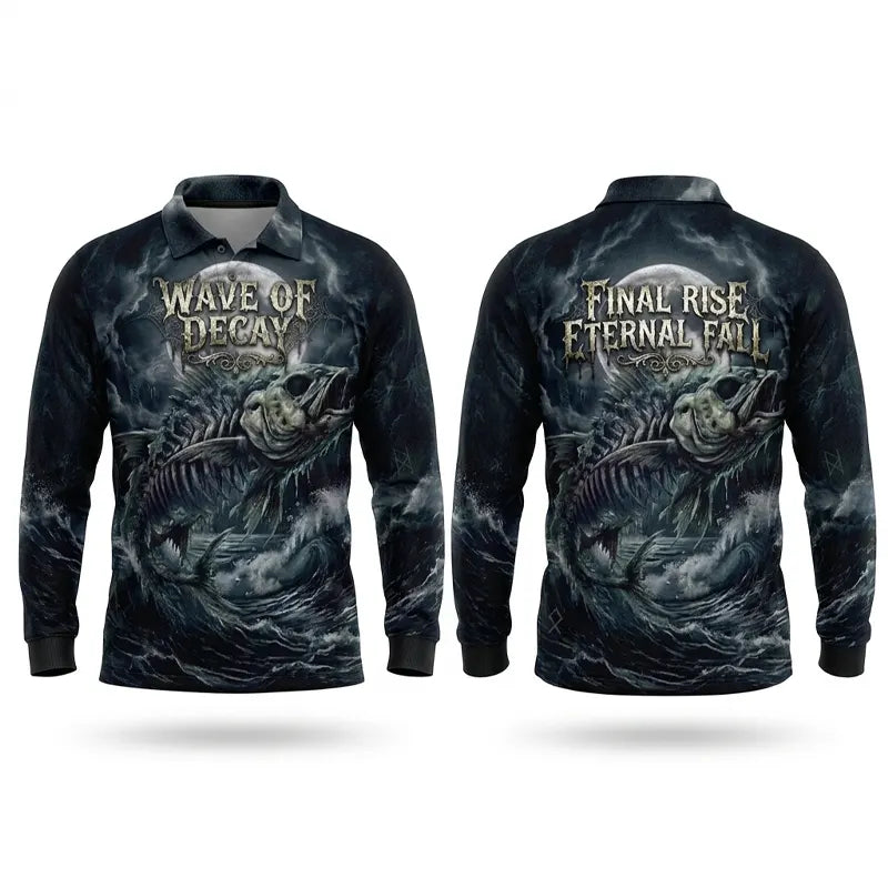 Wave Of Decay Skeleton Fishing Polo Long Sleeve Shirt