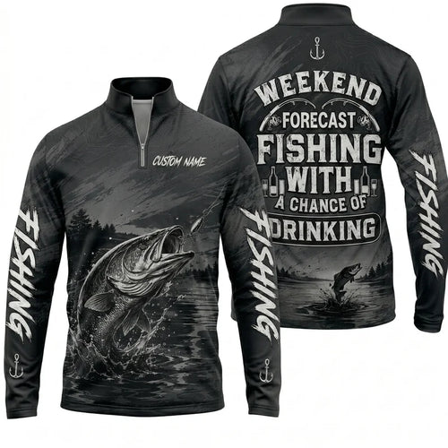 Weekend Forecast Fishing With A Chance Of Drinking Zip Long Sleeve Shirt