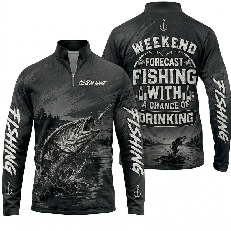 Weekend Forecast Fishing With A Chance Of Drinking Zip Long Sleeve Shirt