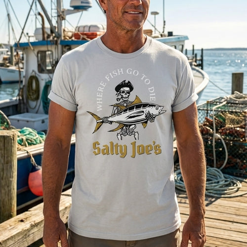 Where Fish Go to Die Salty Joe's Fishing T-Shirt