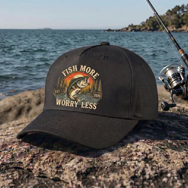 Fish More Worry Less Fishing Embroidered Cap