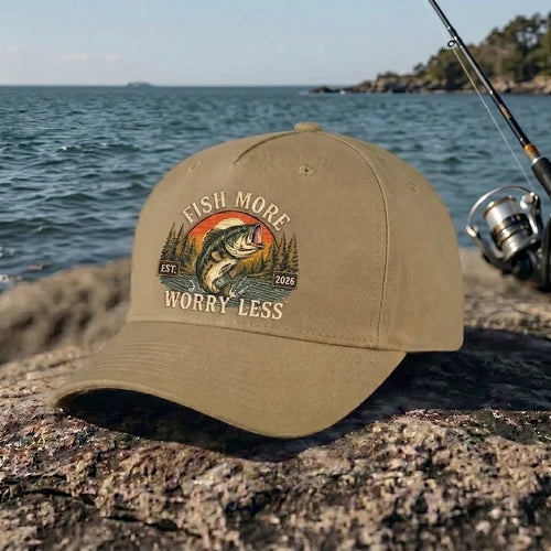 Fish More Worry Less Fishing Embroidered Cap