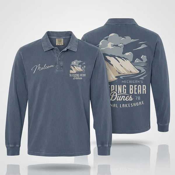 Personalized Sleeping Bear Dunes Michigan Vintage Polo Long Sleeve Shirt
