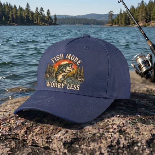 Fish More Worry Less Fishing Embroidered Cap