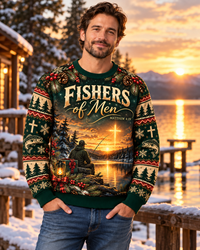 Personalized Fishers of Men Christmas Christian Fishing Sweater