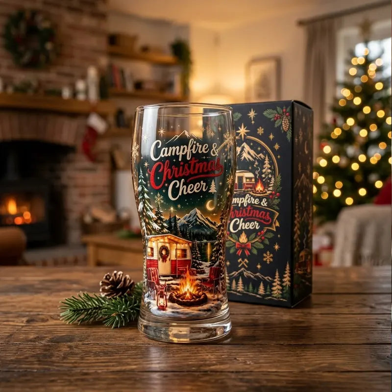 Campfire & Christmas Cheer Christmas Camping Drinking Glass