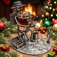 Fishing Man Metal Art Fishing Gift Shot Glass Holder